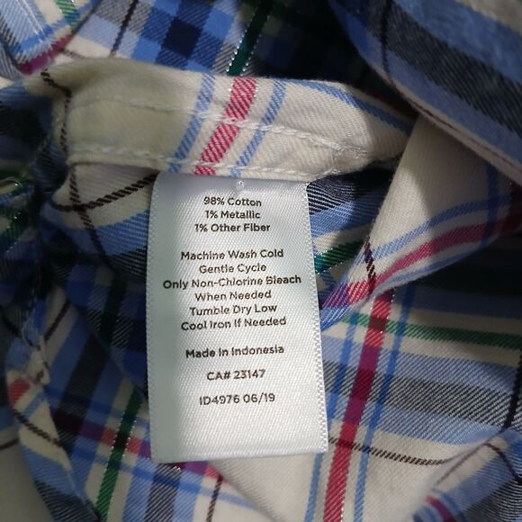 Talbots Women XL Plaid Metallic Stripes Button Up Long Sleeve Shirt - Picture 7 of 10